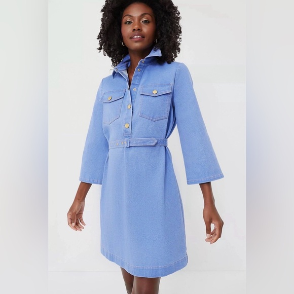 Tuckernuck 3/4 Sleeve Indigo Denim Belted Lexi Dress. A line. Small. EUC. - Picture 2 of 3